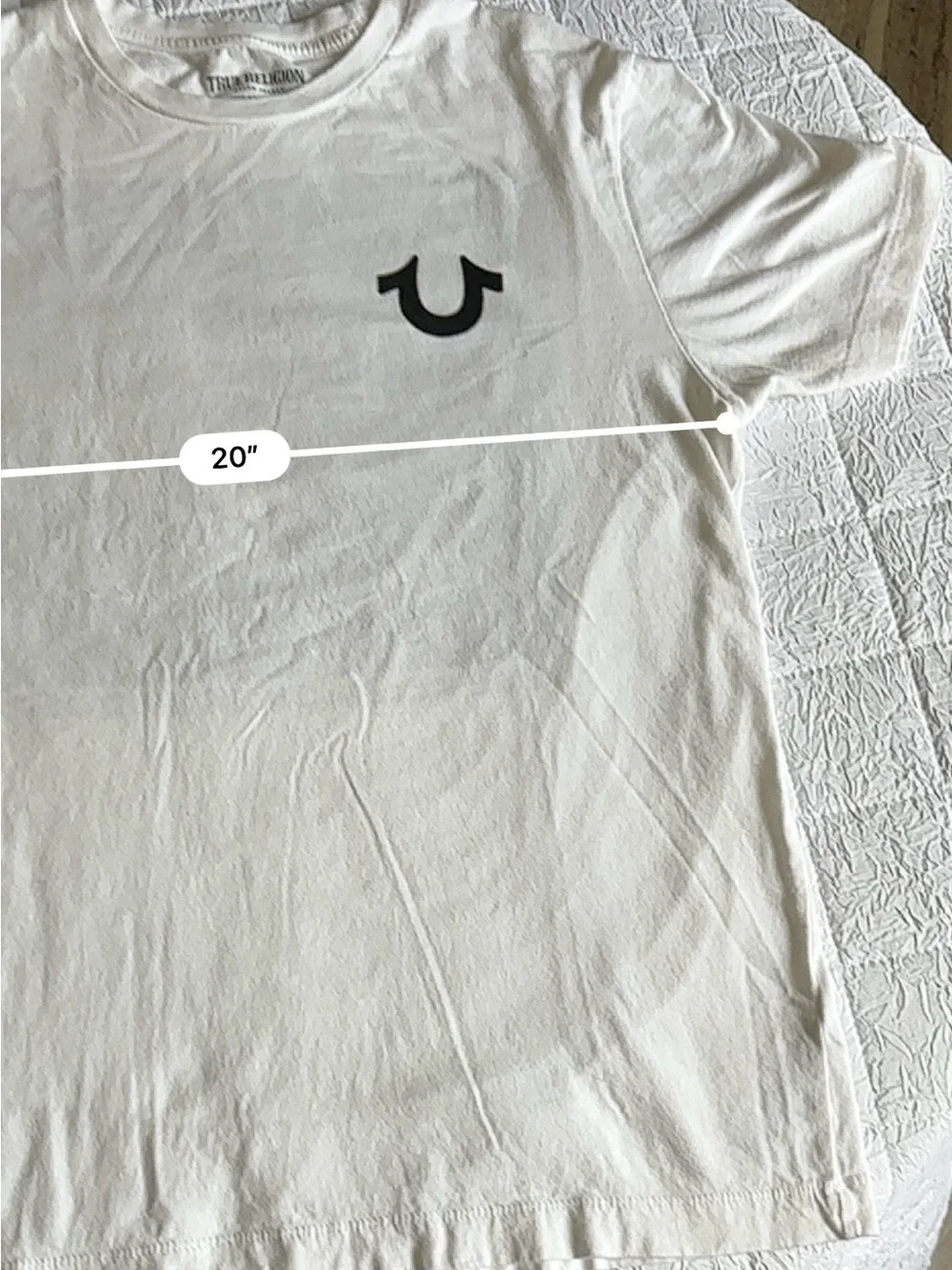 True Religion Men's White T-Shirt Buddha Guitar Back Graphic Crewneck Size L